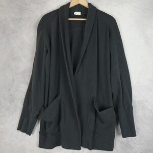 Pact Airplane Cardigan Sweater Womens XL Gray Organic Cotton Open Front Pockets